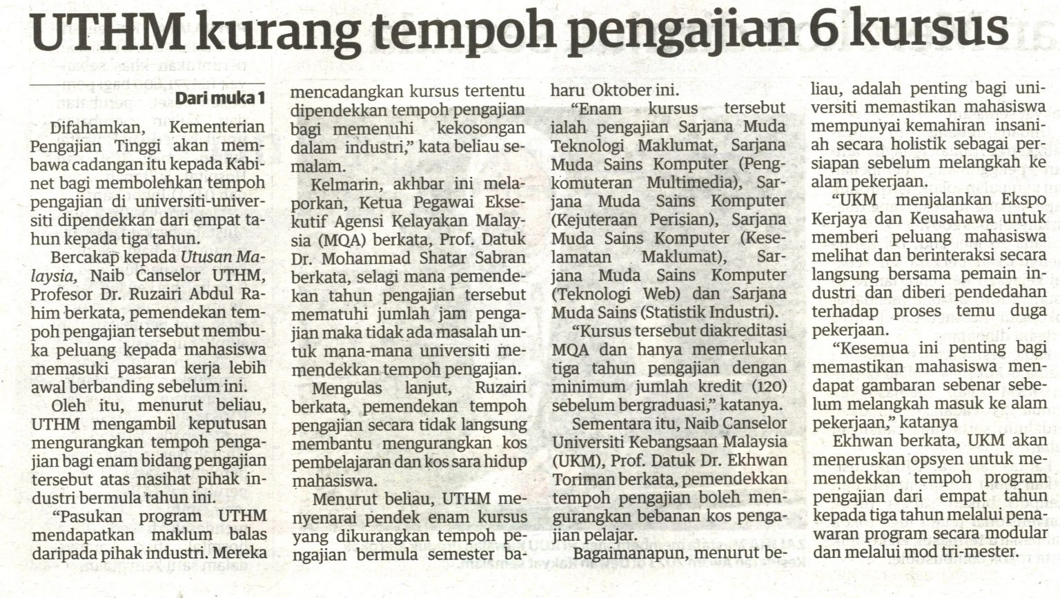 Liputan Media UTHM 13 Jun 2023 Berita UTHM