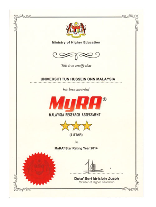 UTHM Achieved Three Star Ratings In Malaysia Research Assessment (MyRA®) 2014