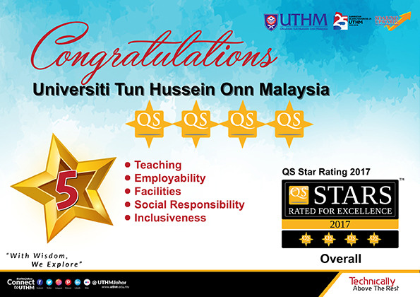 UTHM awarded a 5-star rating in 5 categories in the QS Stars Rating