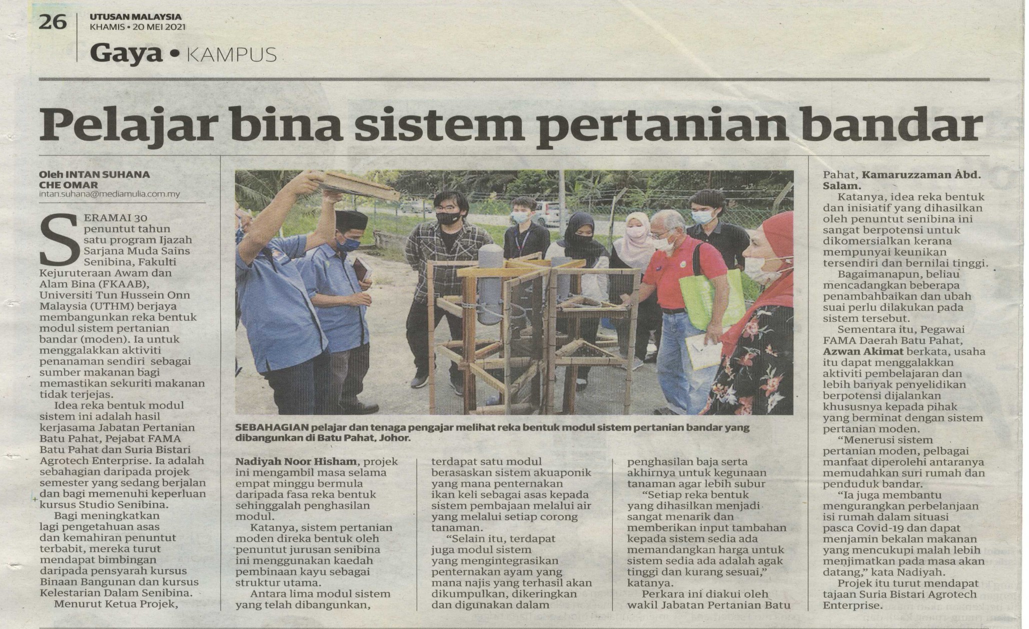 Keratan Akhbar – Pelajar bina sistem pertanian bandar