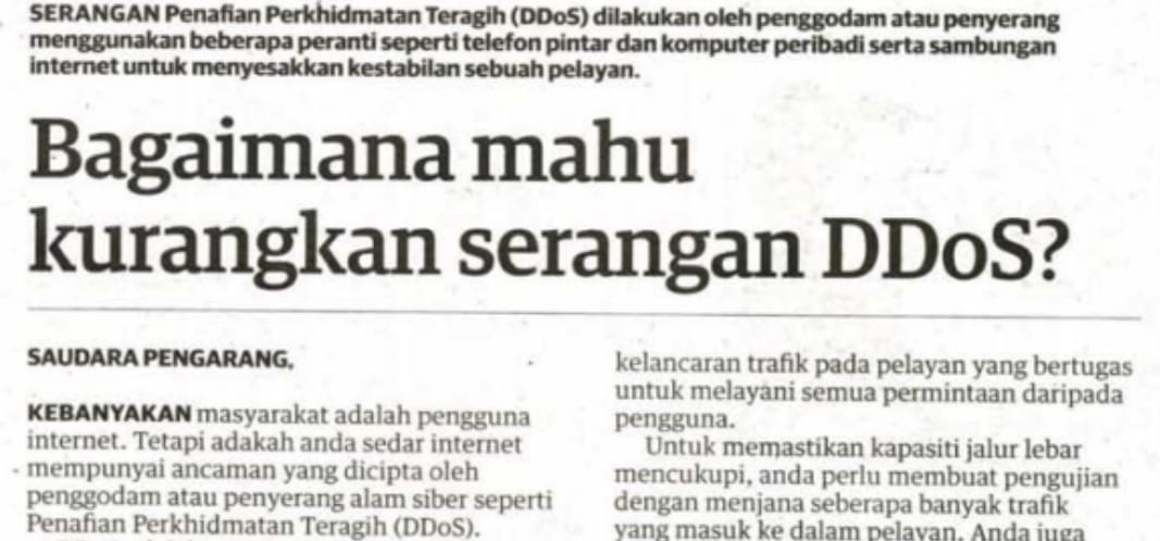 Keratan Akhbar: Bagaimana mahu kurangkan serangan DDoS?