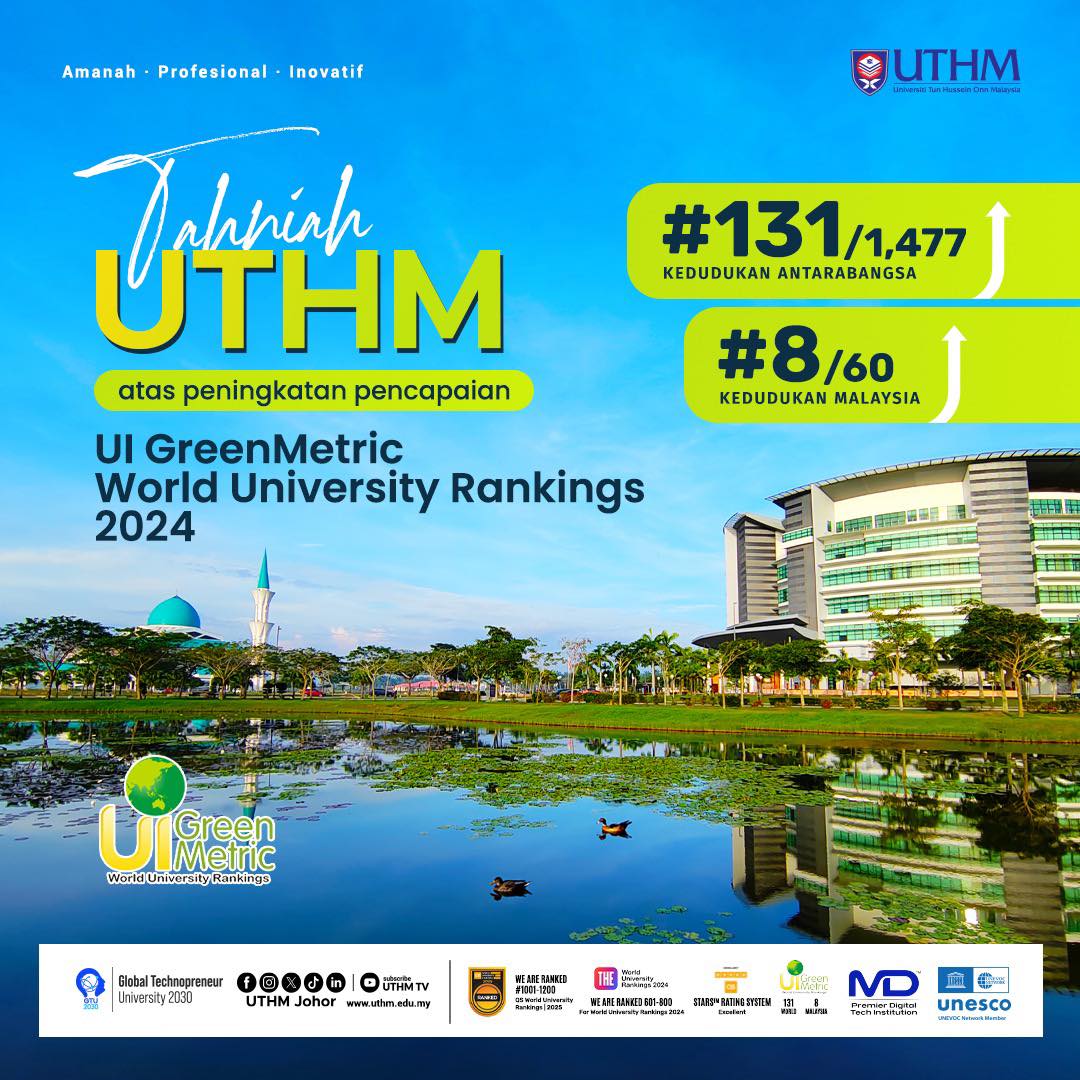 UTHM capai kedudukan 131 terbaik dunia dalam penarafan UI Greenmetric World University Rankings 2024