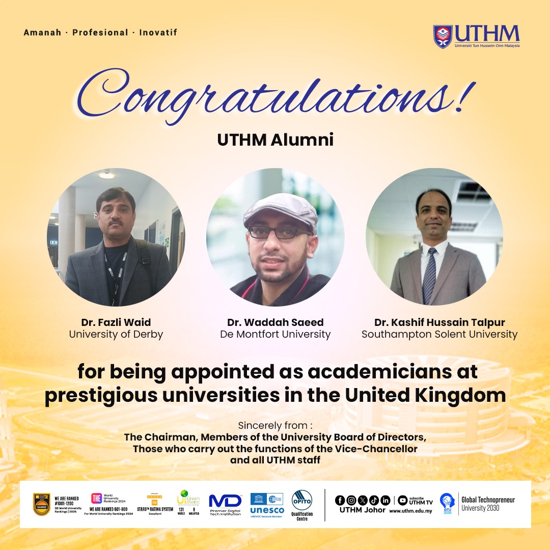 Three Alumni exemplify UTHM global academic excellence
